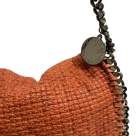 Stella McCartney Raffia‎ Falabella Flap Shoulder Bag Salmon Red Chain Clutch - Picture 12 of 12